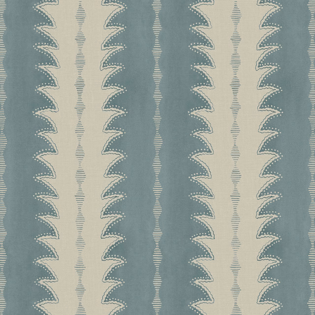 Muted blue-grey and ivory linen with vertical ruched scallop stripes