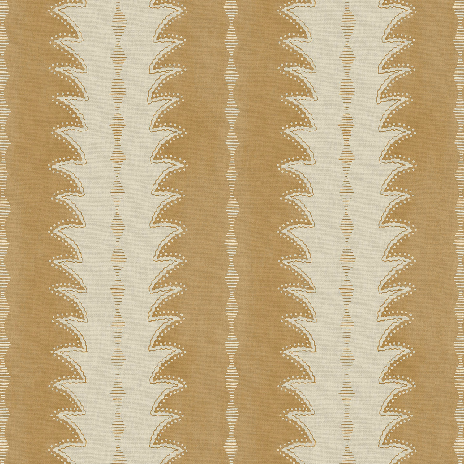 Warm gingerbread beige and ivory linen with rhythmic scalloped vertical stripes