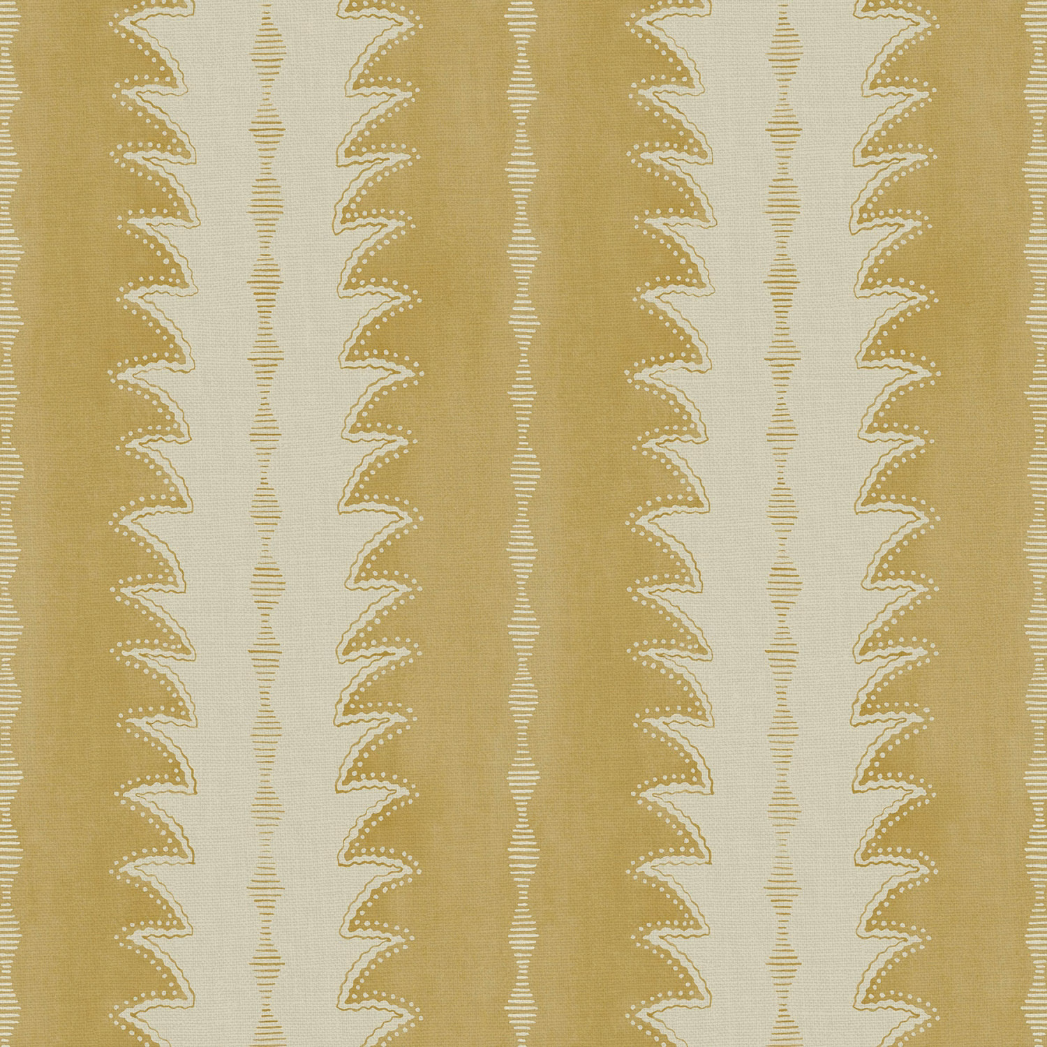 Warm straw-gold and cream vertical ruched stripes on textured linen
