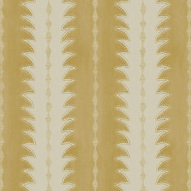 Warm straw-gold and cream vertical ruched stripes on textured linen