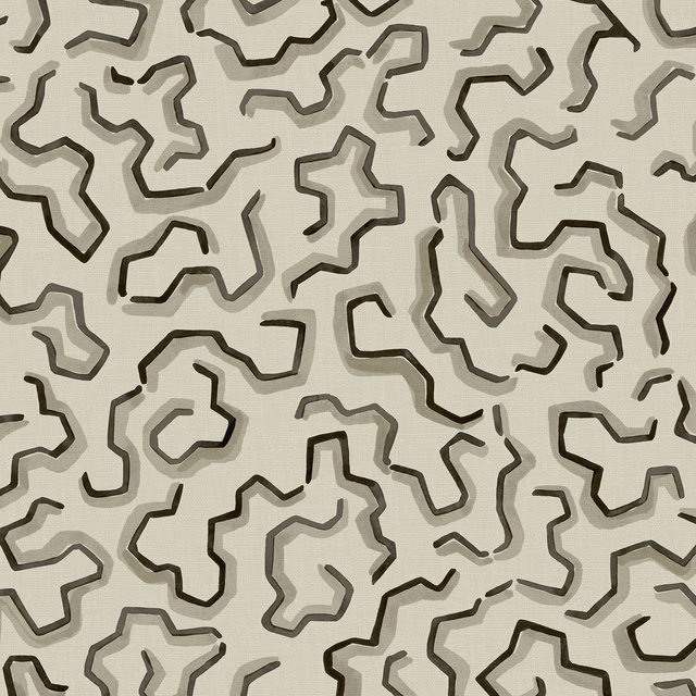 Cool stone-grey linen with charcoal irregular outlines and softer grey shadow shapes