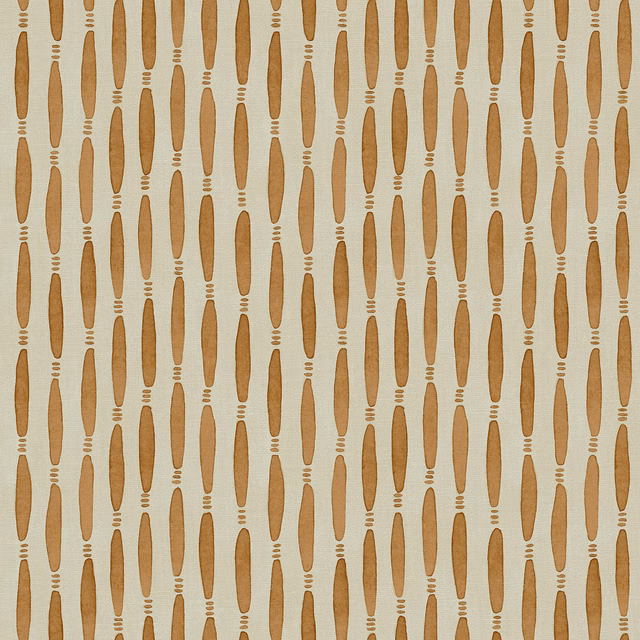 Warm toasted terracotta spindle motifs on a softly textured pale linen ground