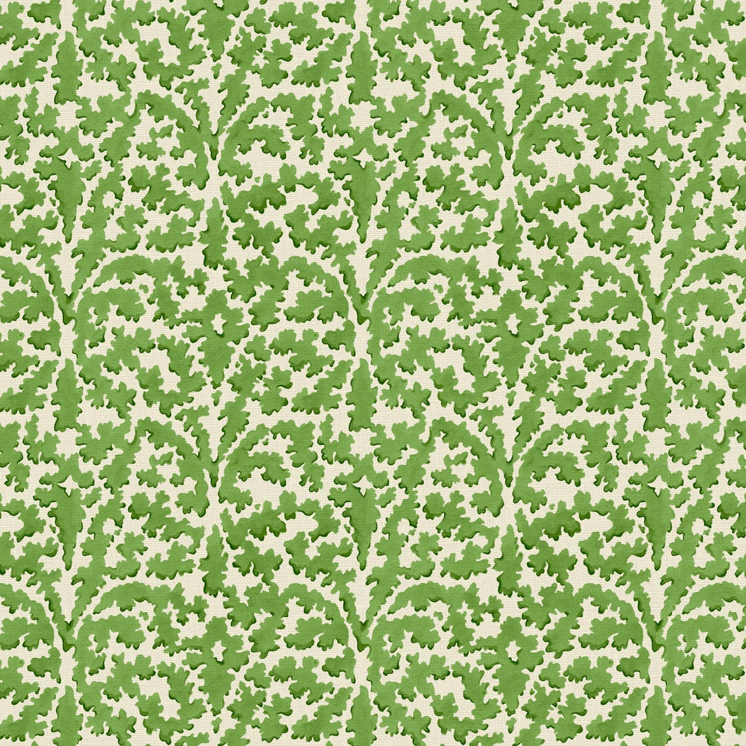 Small moss-green leafy branches scattered across a pale linen ground