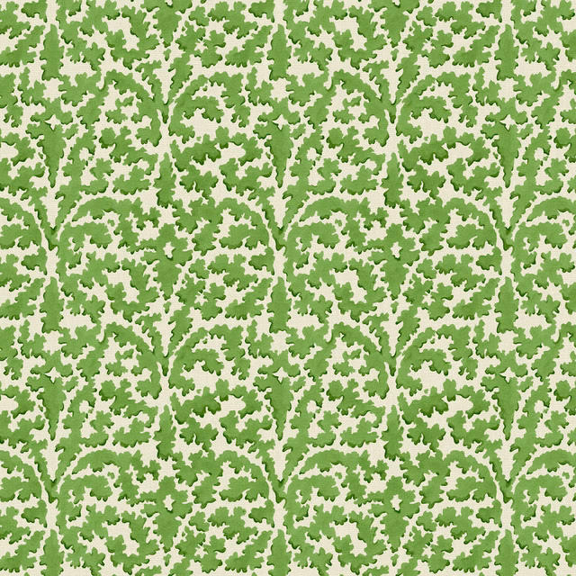 Small moss-green leafy branches scattered across a pale linen ground