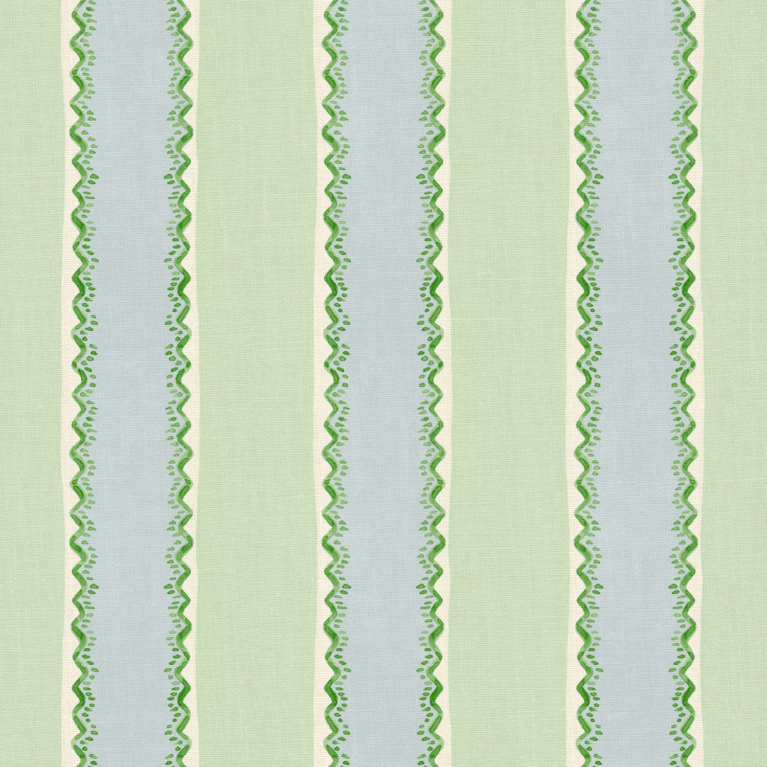Pale aqua and peppermint green vertical stripes with zigzag linen edging