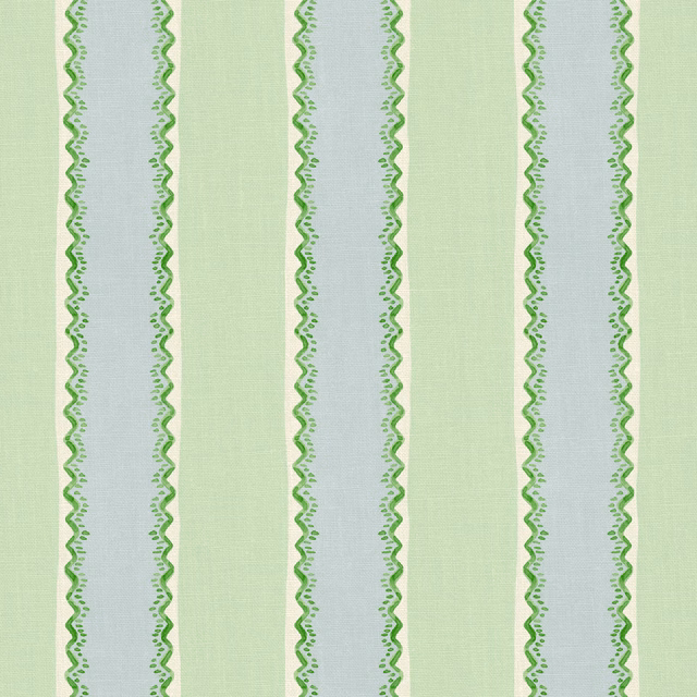 Pale aqua and peppermint green vertical stripes with zigzag linen edging