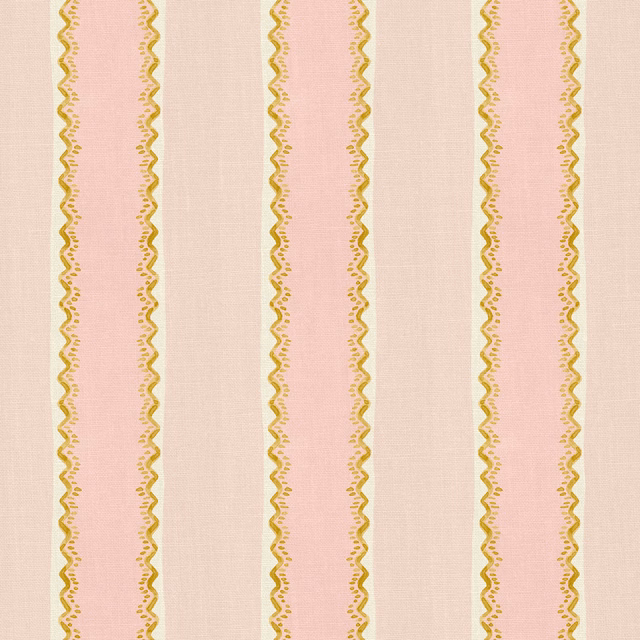 Blush pink and cream linen stripes edged with mustard olive zigzag motifs