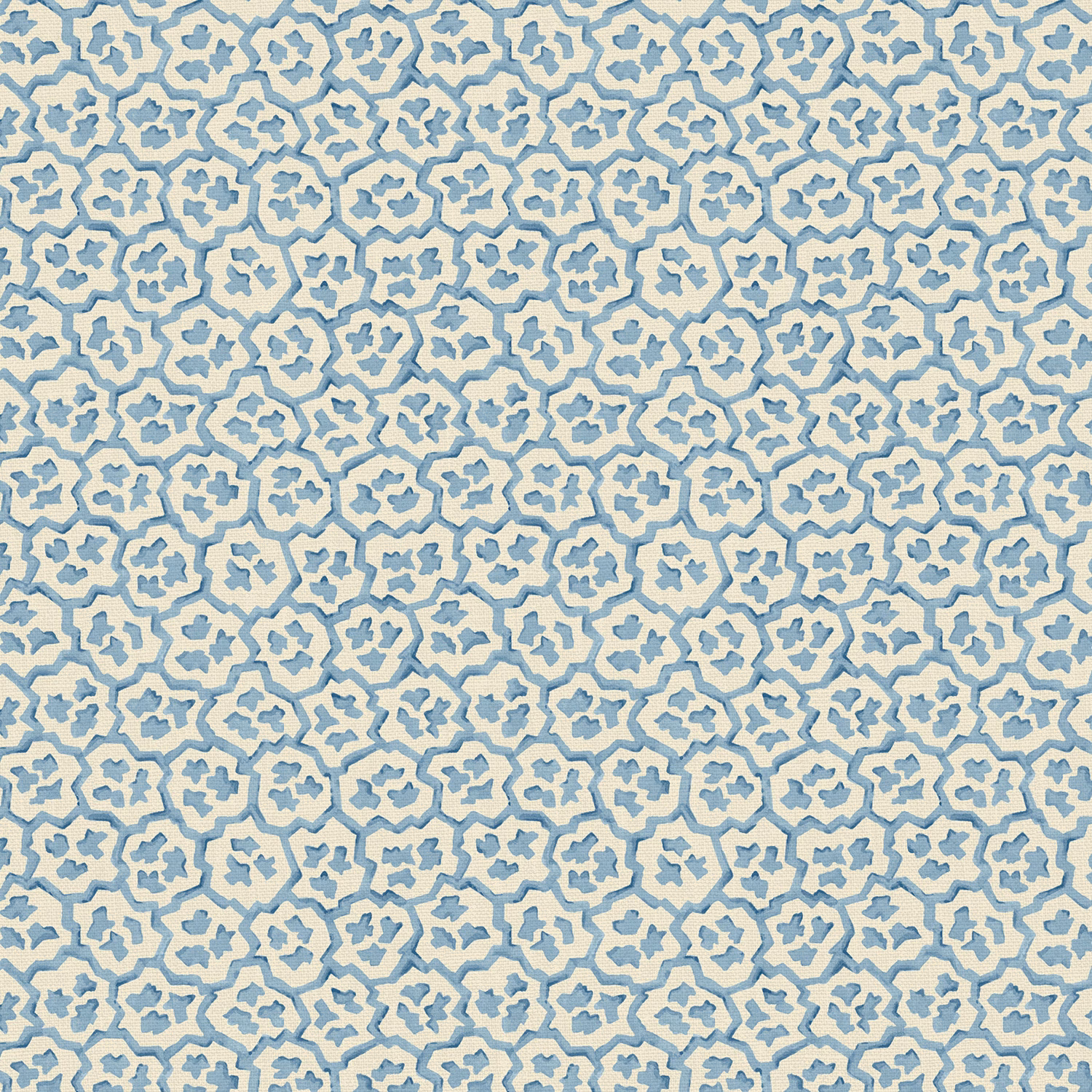 Ivory linen with dense small aquamarine abstract floral-geometric motifs