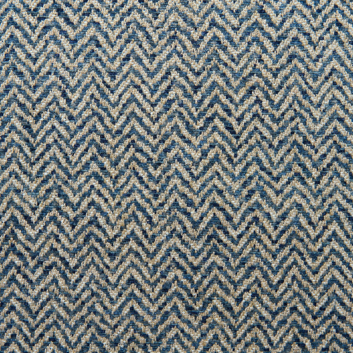 Lapis blue and ivory woven chevron with flecked herringbone texture