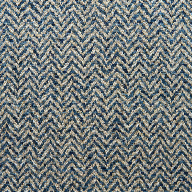 Lapis blue and ivory woven chevron with flecked herringbone texture