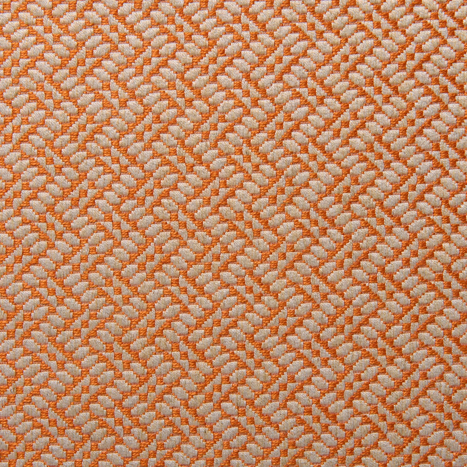 Apricot-orange and pale neutral small geometric woven fabric with a nubby texture