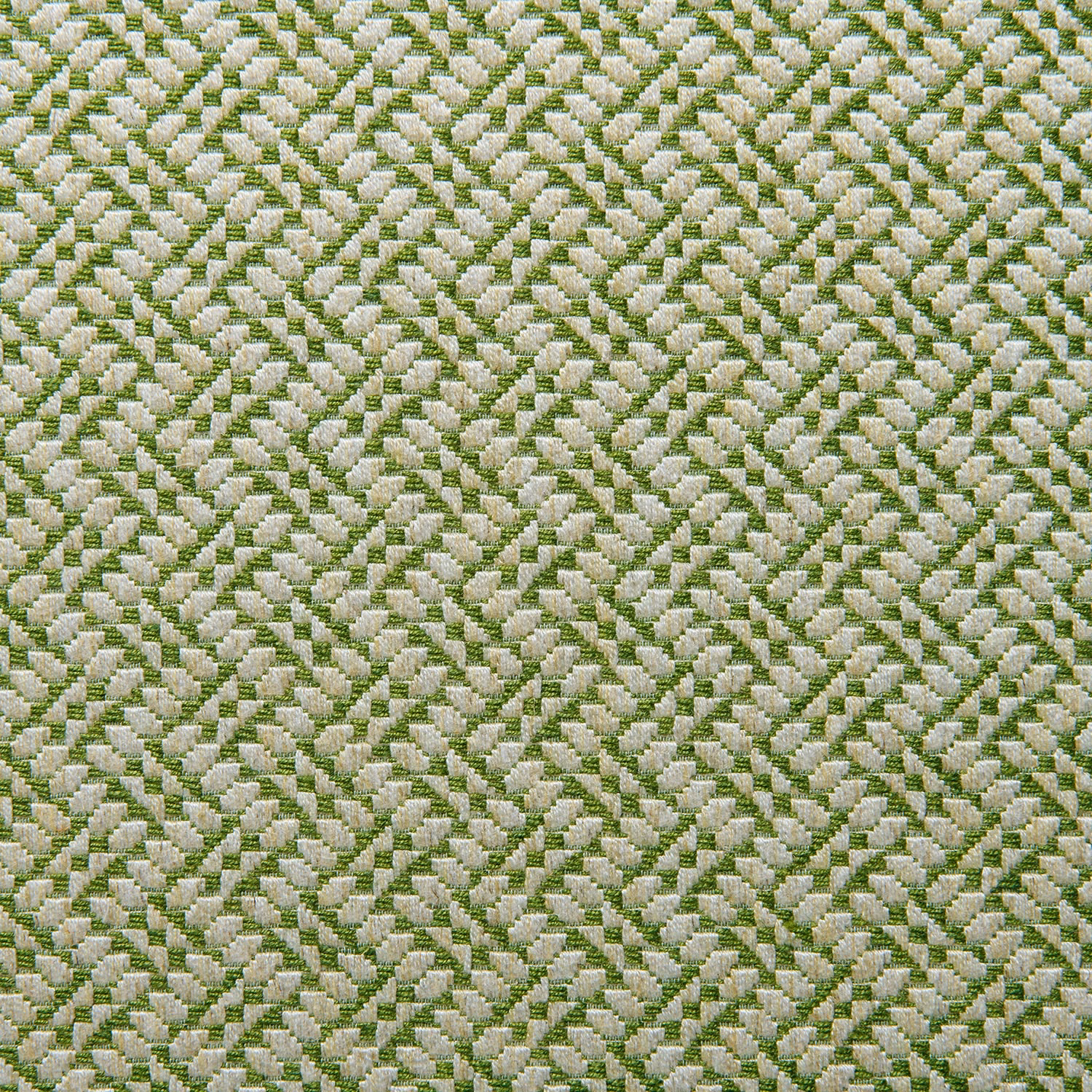 Small pear-green and cream diagonal geometric weave with a nubby woven texture