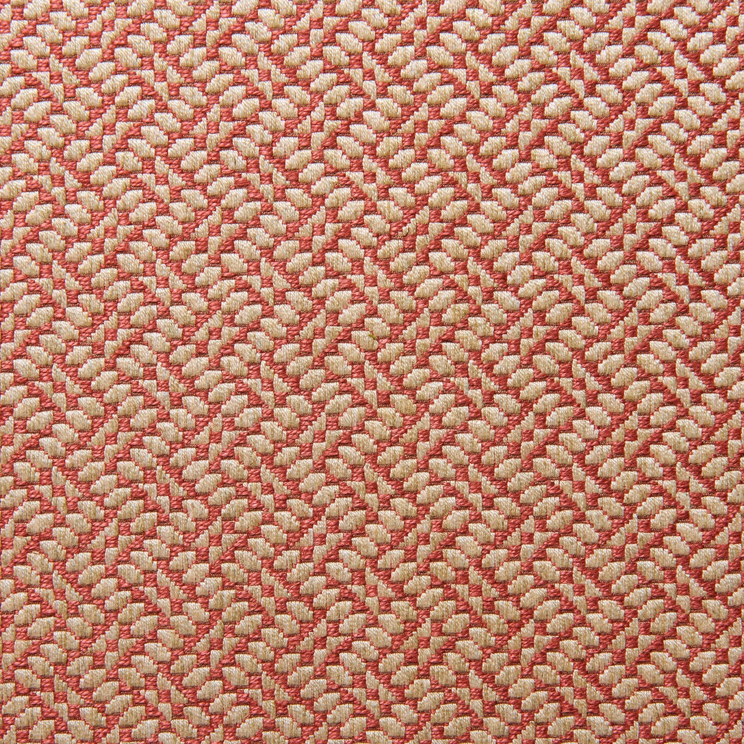 Warm vermillion and cream small-scale geometric woven fabric with tactile texture