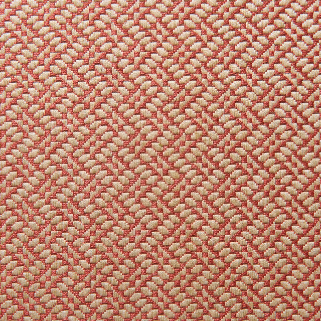 Warm vermillion and cream small-scale geometric woven fabric with tactile texture