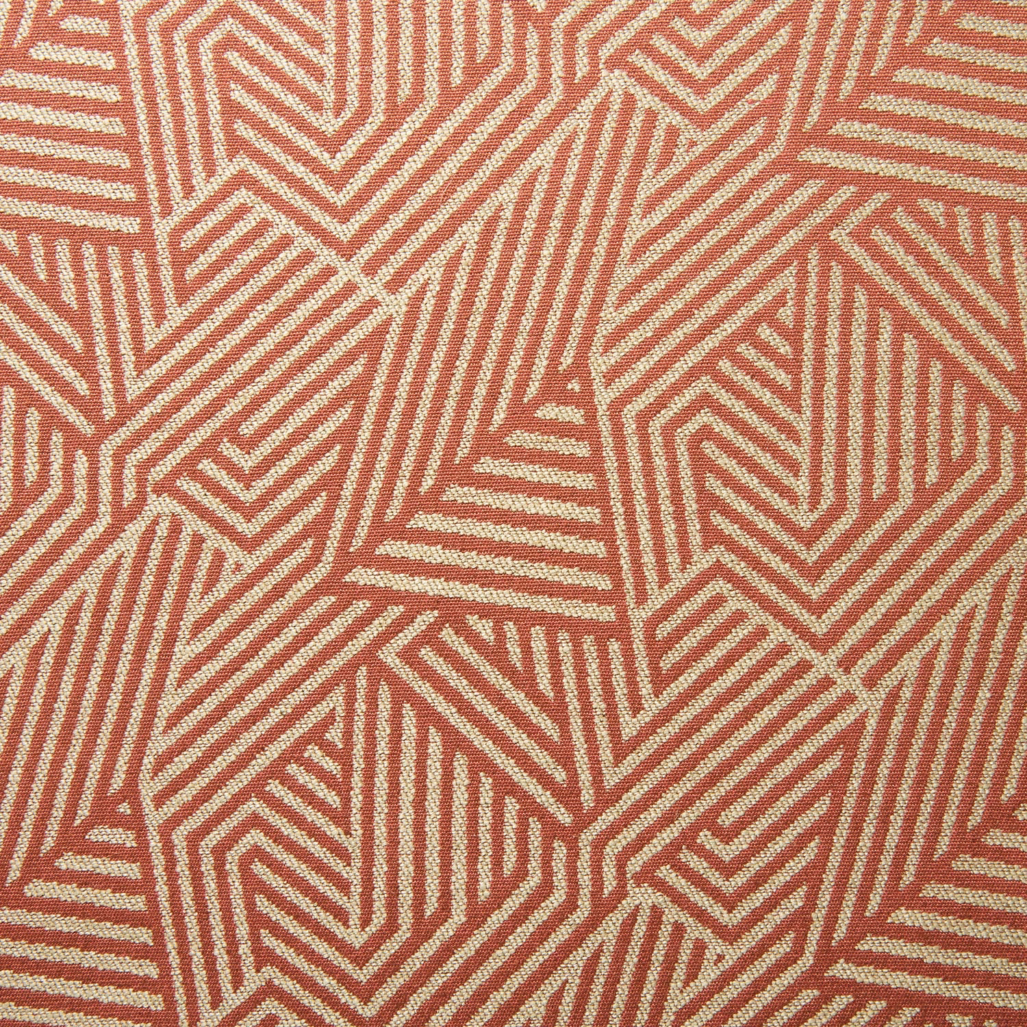 Cantaloupe coral woven ground with ivory angular stripes and chevrons