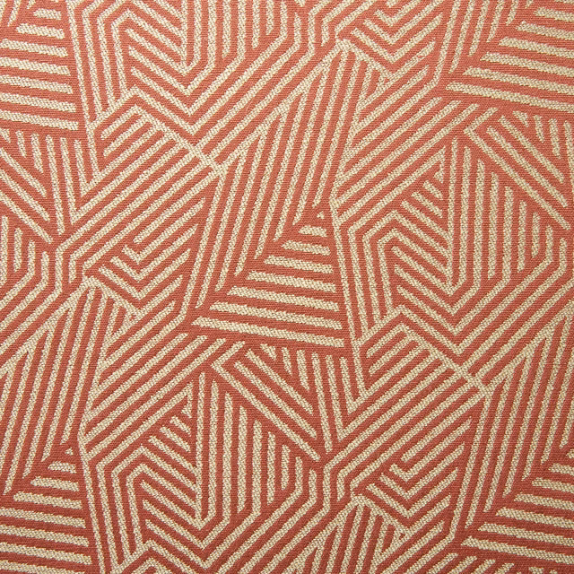 Cantaloupe coral woven ground with ivory angular stripes and chevrons