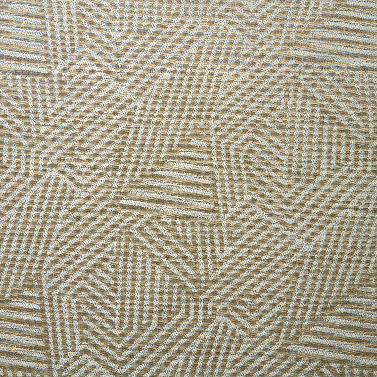 Warm hessian beige woven textile with cream angular geometric line motifs