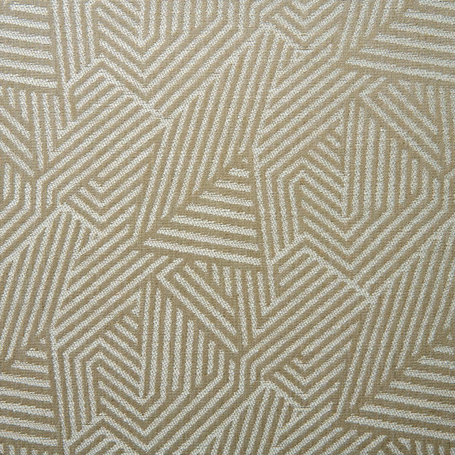 Warm hessian beige woven textile with cream angular geometric line motifs