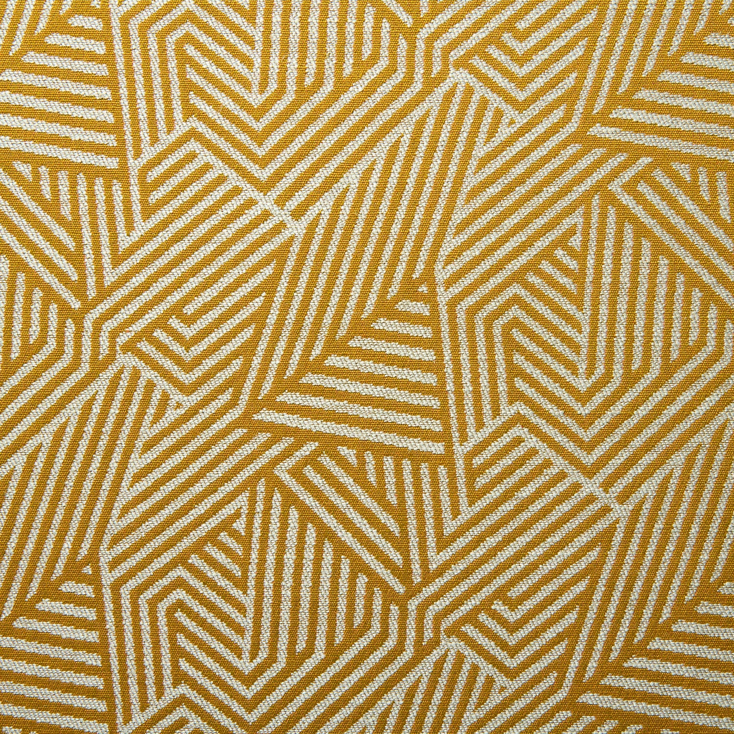 Mustard gold and cream woven fabric with angular chevrons and directional stripes