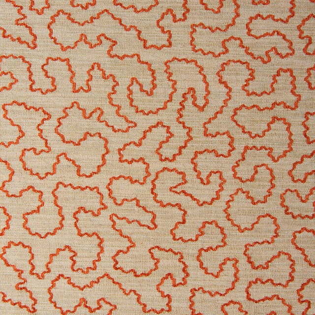 Warm beige woven ground with dense ginger-orange irregular outlined motifs