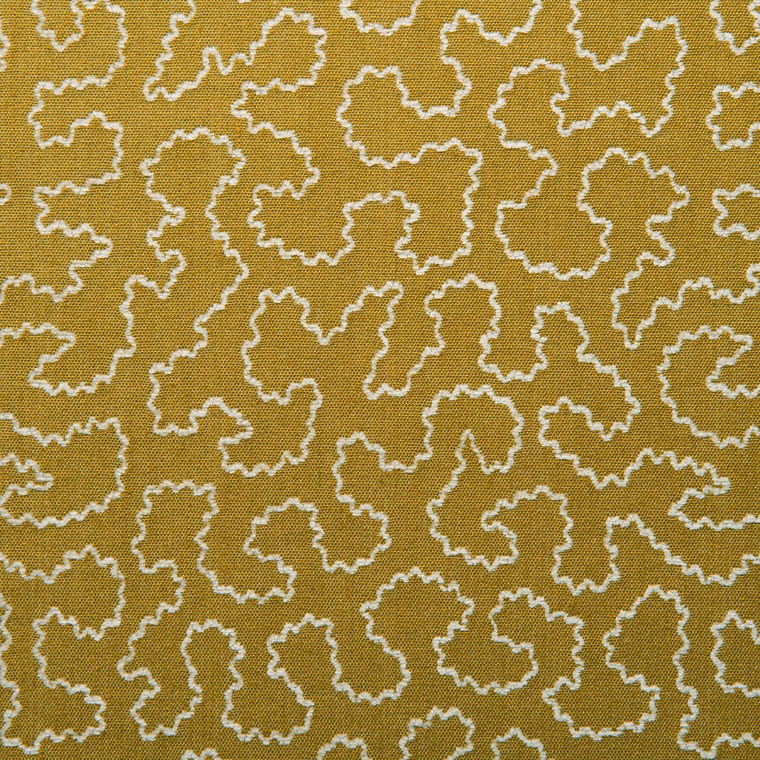Ochre-gold woven fabric with cream-white irregular squiggle outlines