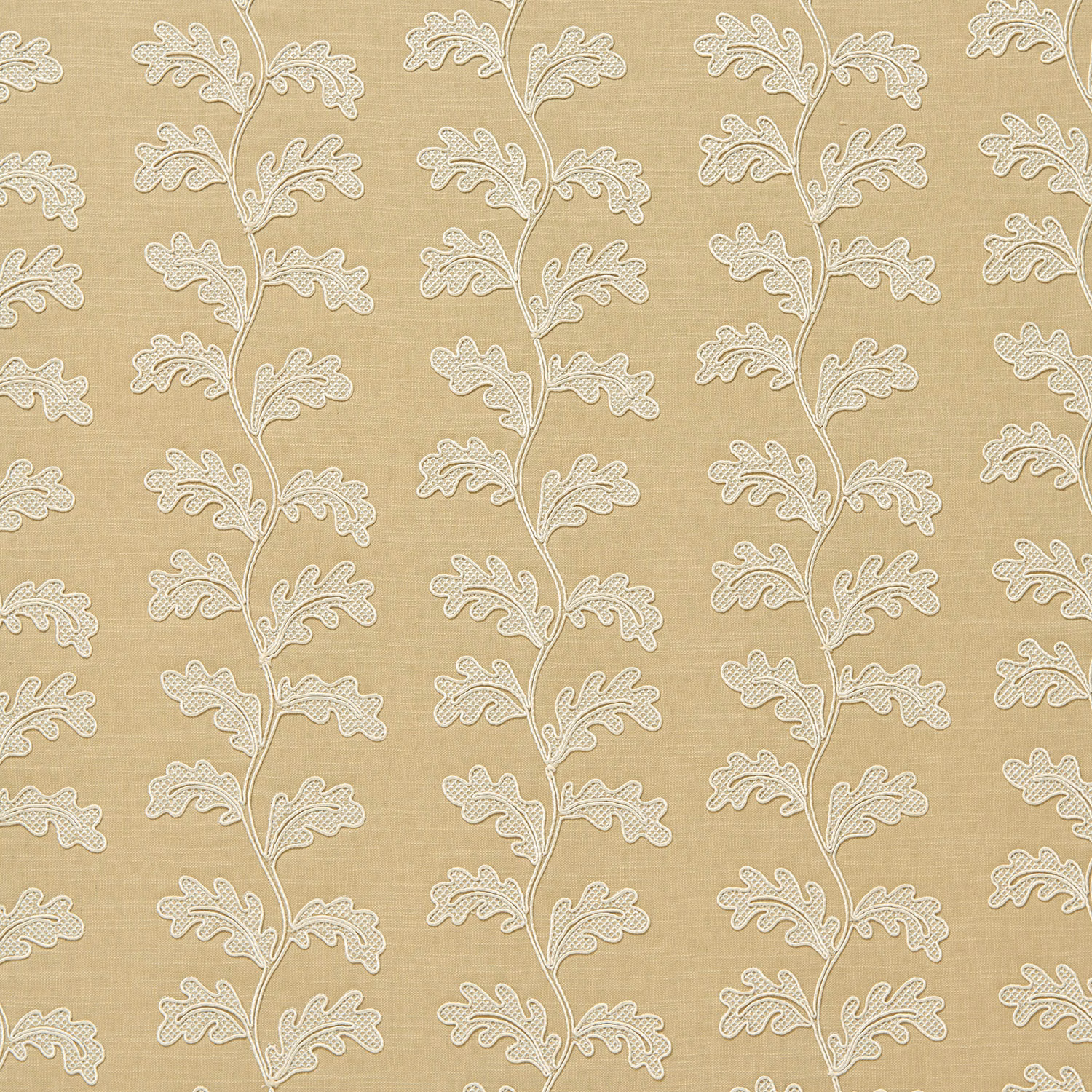 Sand beige woven fabric with cream leafy vine stripe pattern