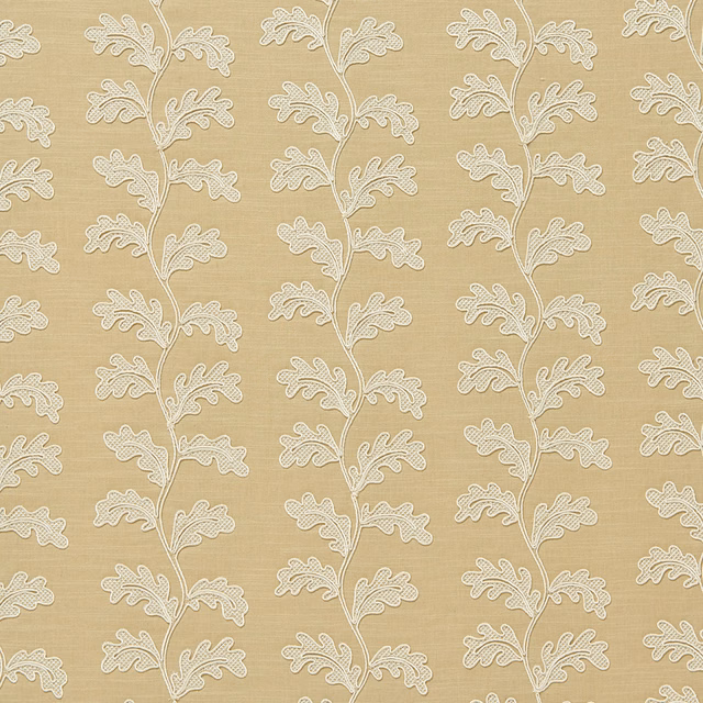 Sand beige woven fabric with cream leafy vine stripe pattern