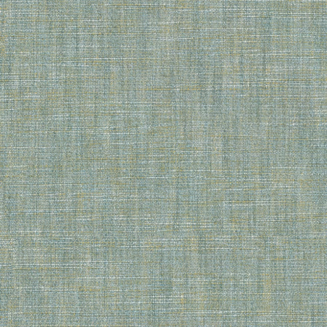 Close-up of muted blue-grey woven fabric with fine pale green and lilac flecks
