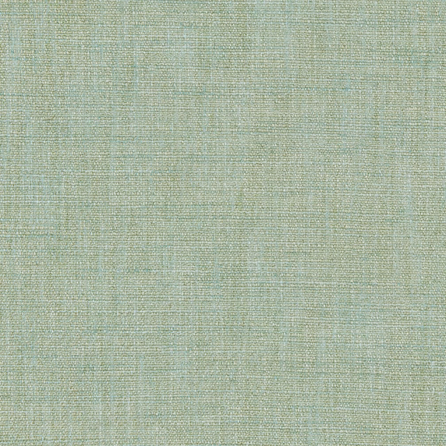 Close-up of pale tea-tree green woven upholstery with subtle blue-grey texture