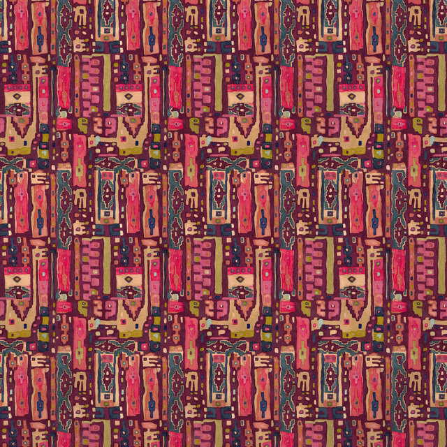 Warm coral, berry, mustard, teal and navy geometric velvet pattern