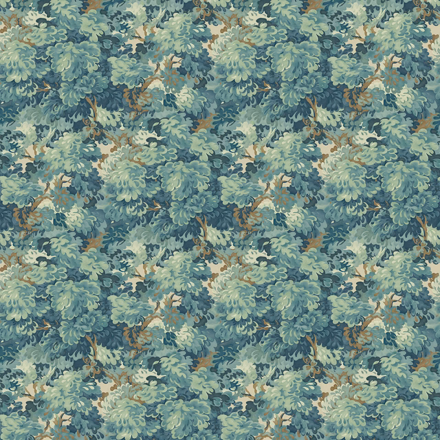 Dense blue-green oak leaves with sage highlights and warm brown branches