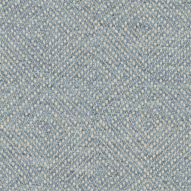 Close view of Westray Denim’s blue, lilac and cream broken chevron weave