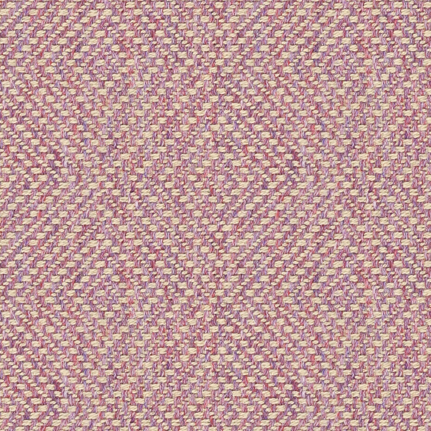 Close-up of muted lilac-purple and cream diagonal geometric woven upholstery fabric