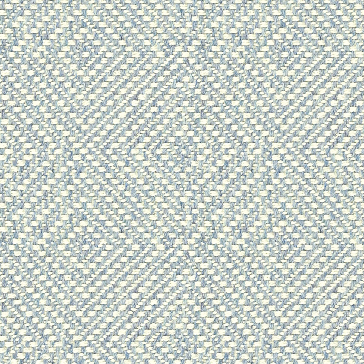 Powder blue and ivory woven upholstery fabric with a fine broken-chevron texture