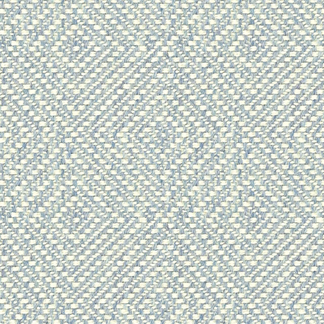 Powder blue and ivory woven upholstery fabric with a fine broken-chevron texture
