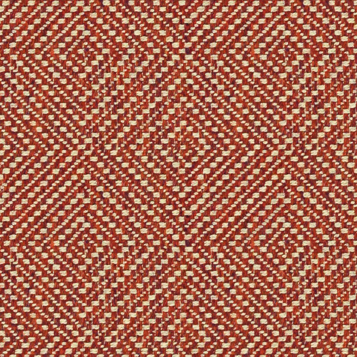 Raspberry-red and cream woven fabric with tactile geometric diamond pattern