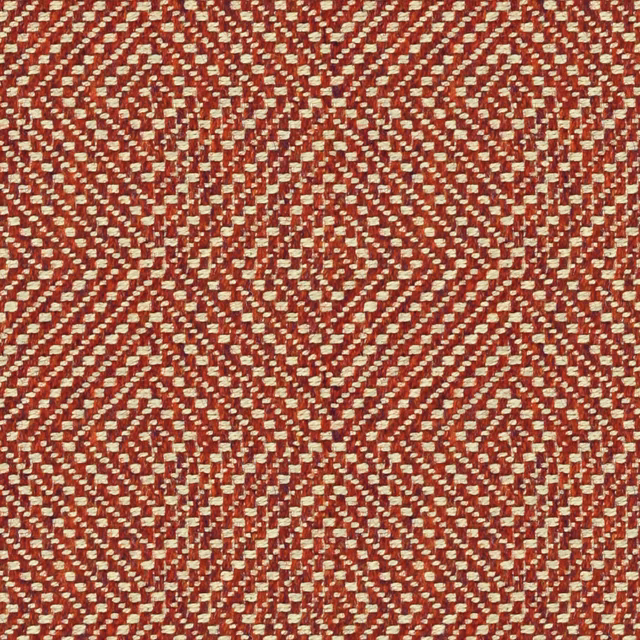 Raspberry-red and cream woven fabric with tactile geometric diamond pattern