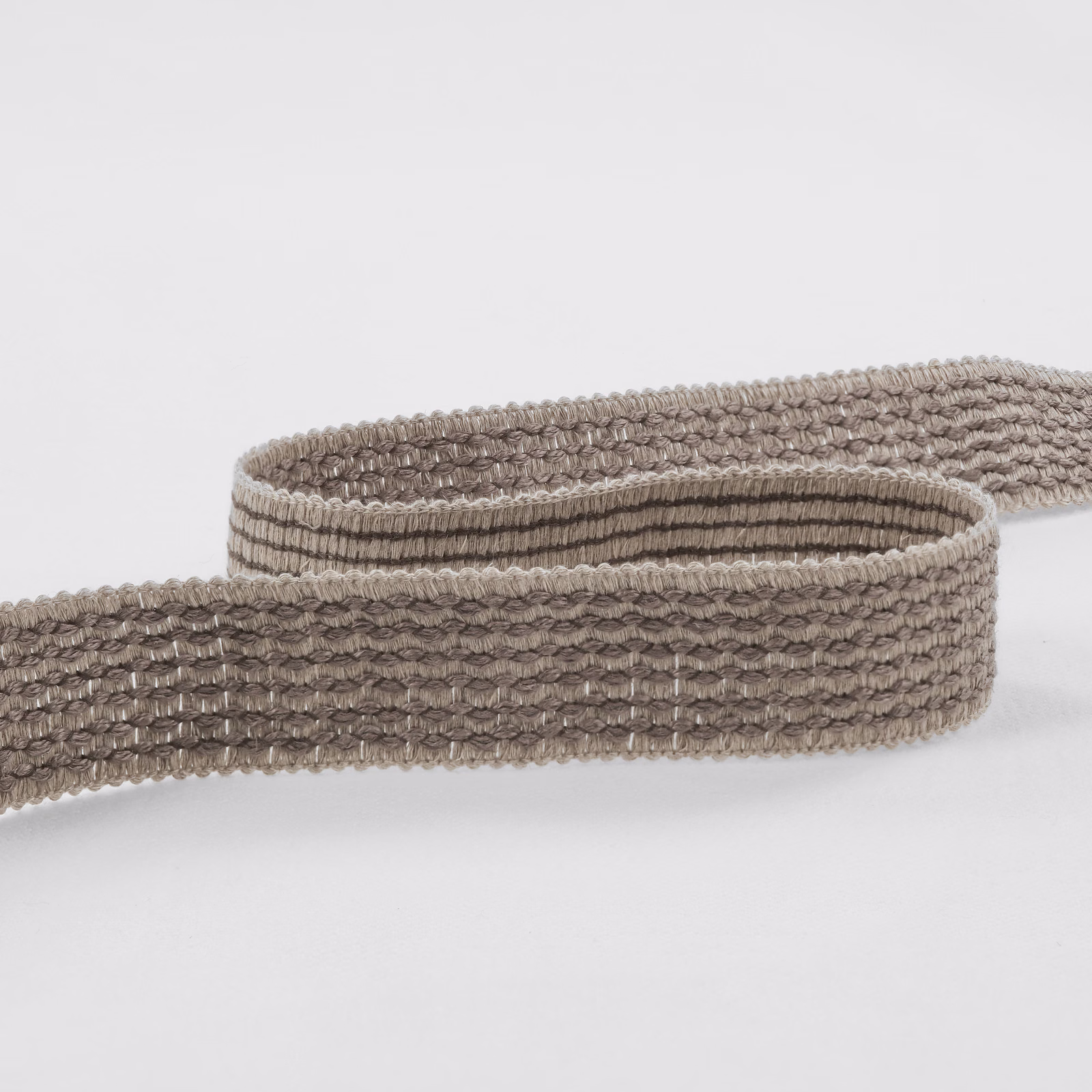 Mottled gunmetal-grey woven braid with dense looped texture and dark linear bands