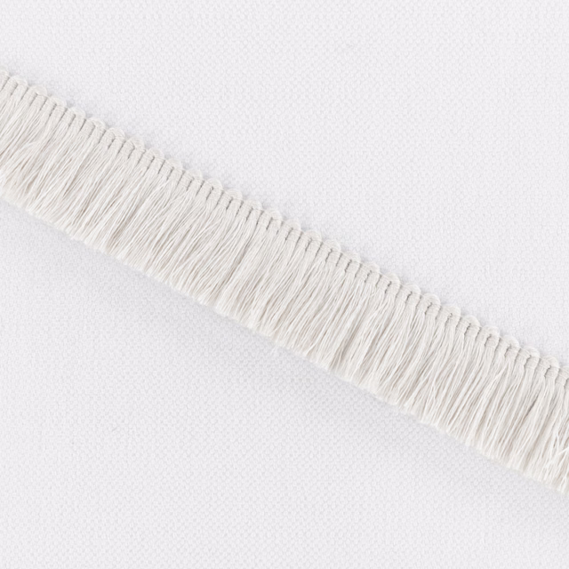 Soft ivory woven fabric with a diagonal band of long raised fringe