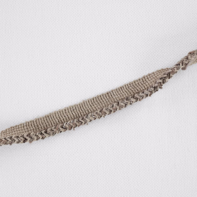 Taupe-grey woven fabric with a raised braided band on an ivory ground
