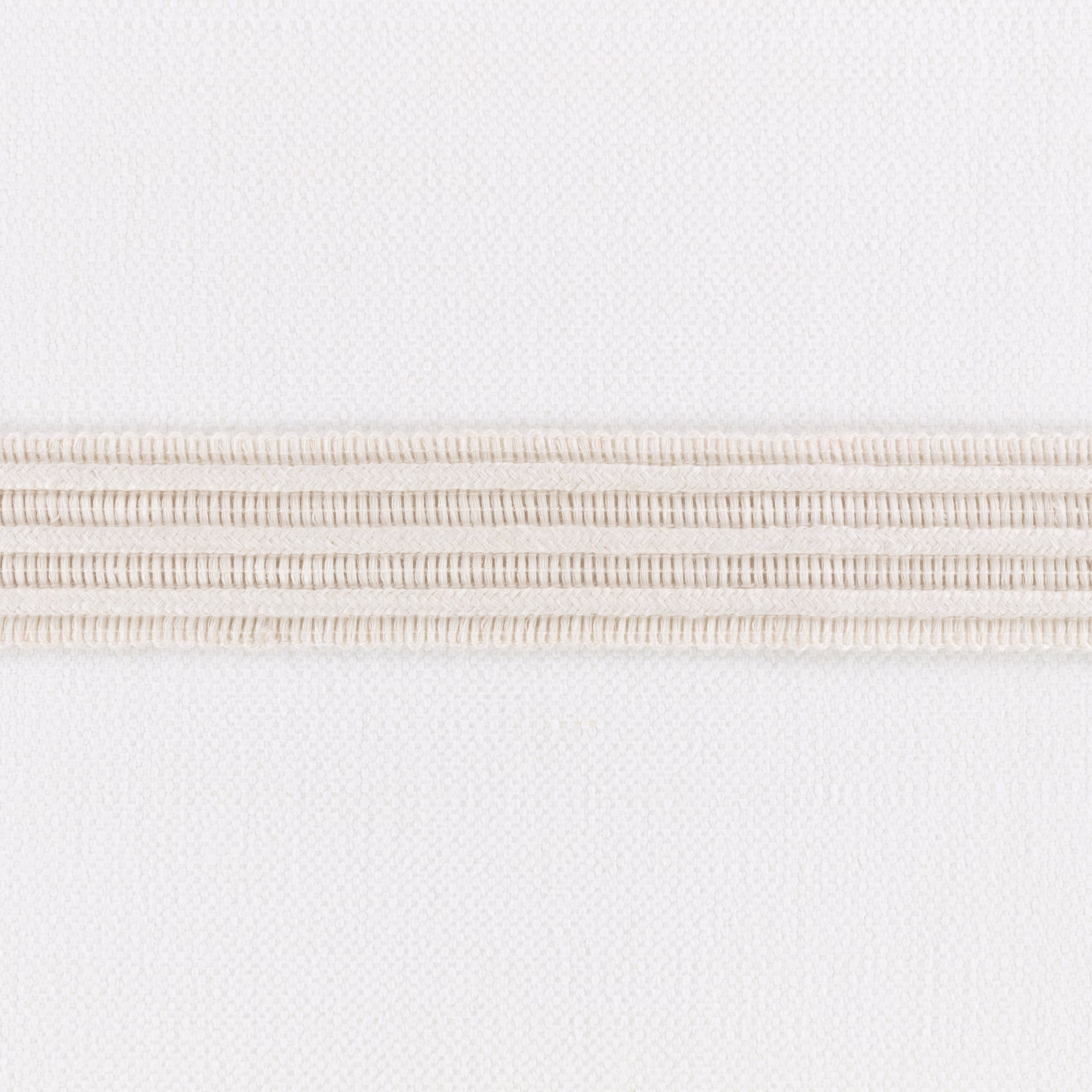 Warm ivory woven fabric with raised narrow horizontal bands and fine pebbled texture