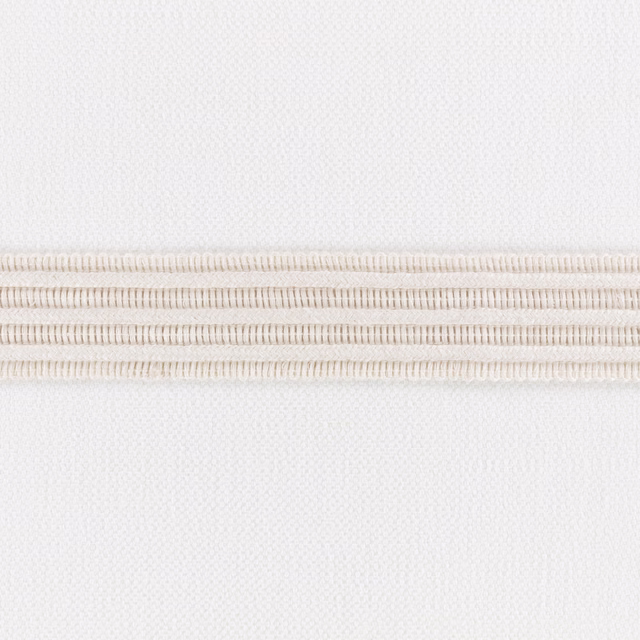 Warm ivory woven fabric with raised narrow horizontal bands and fine pebbled texture