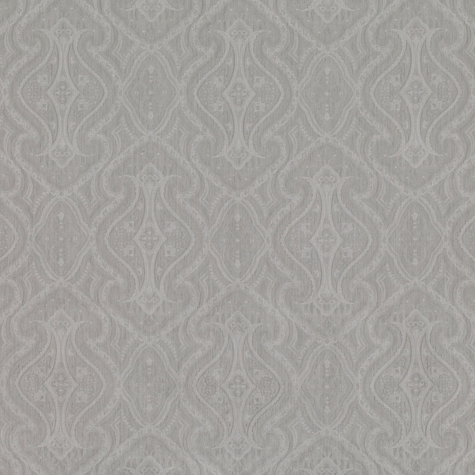 Pale dove-grey fabric with a subtle raised paisley damask pattern and softly textured ground