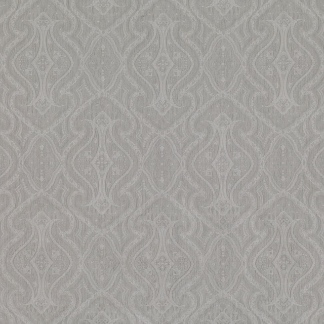 Pale dove-grey fabric with a subtle raised paisley damask pattern and softly textured ground