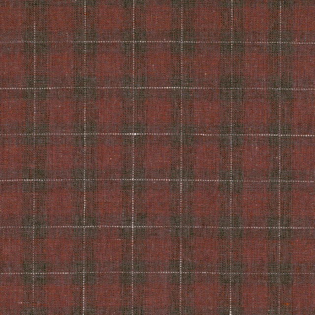 Dusky raspberry woven check with charcoal and olive-grey lines and nubby texture