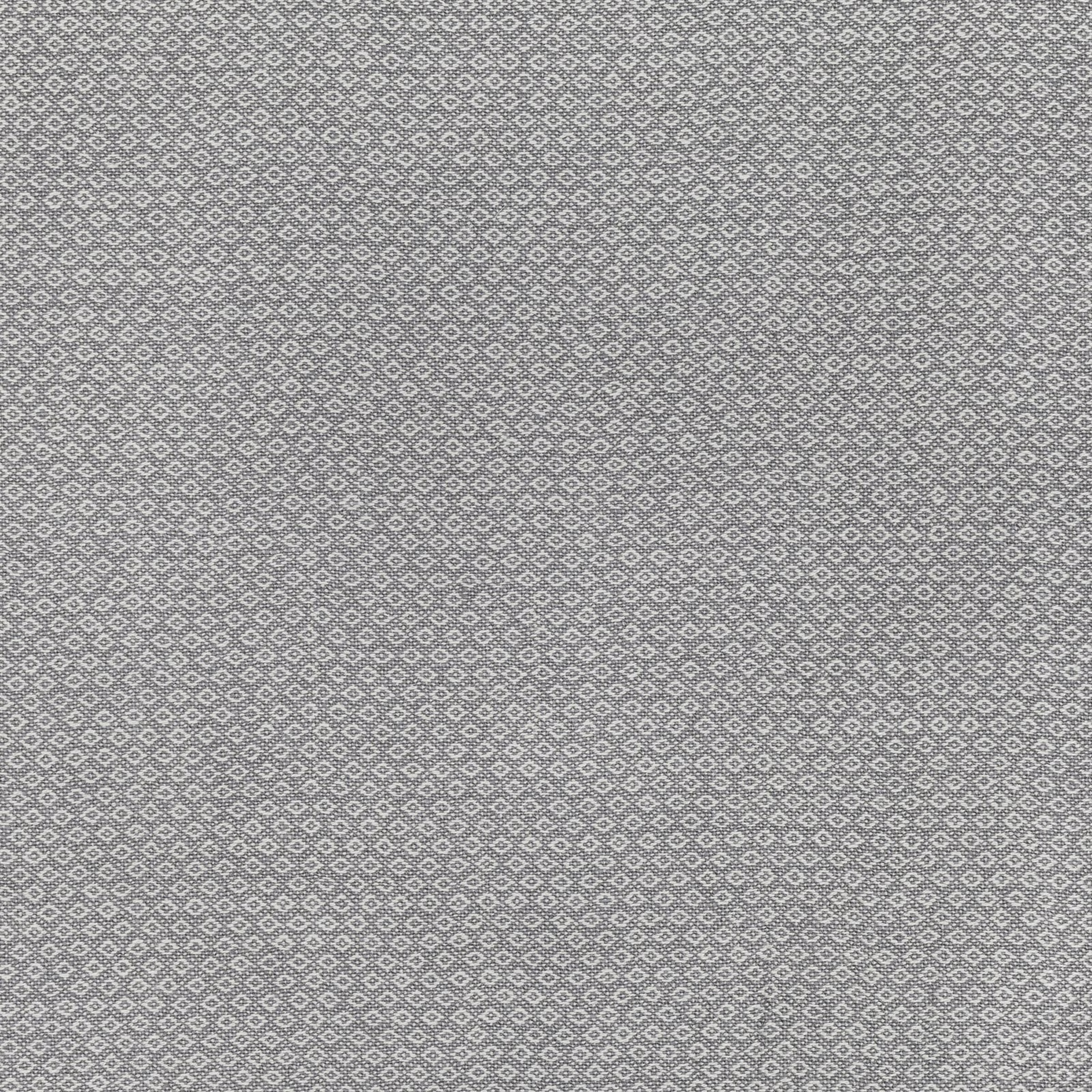 Close-up of grey-taupe fabric with tiny linked diamond motifs and a fine woven texture