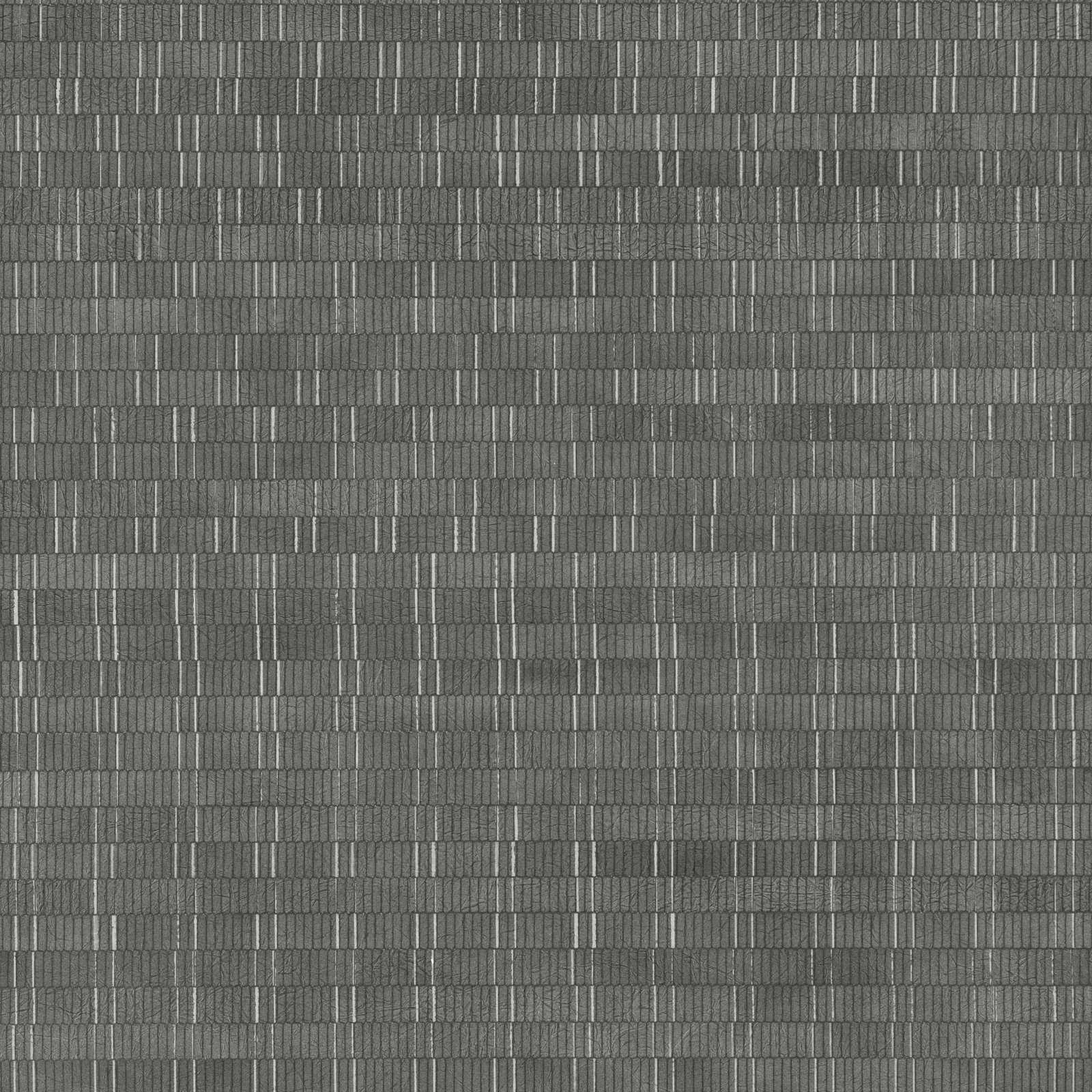 Cool metallic-grey wallpaper with a fine textured grid of narrow vertical marks