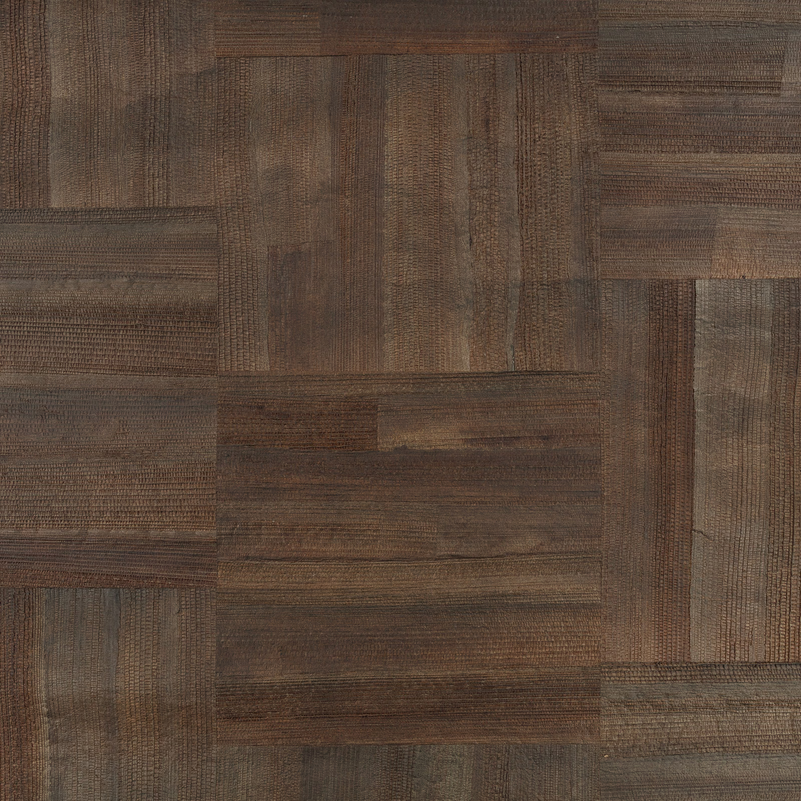 Deep loam-brown wallpaper with layered rectangular panels and fine linear texture