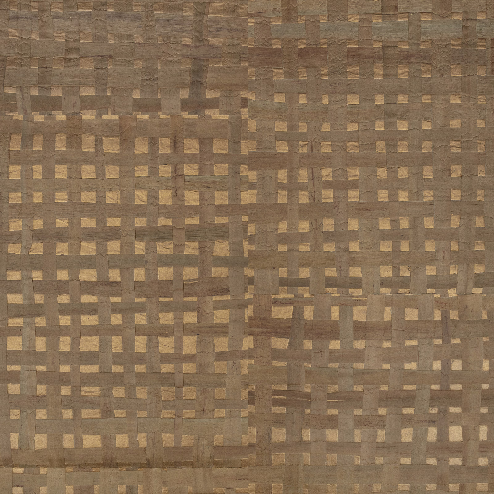 Muted bronze-brown wallpaper with an irregular grid of woven-look rectangular blocks