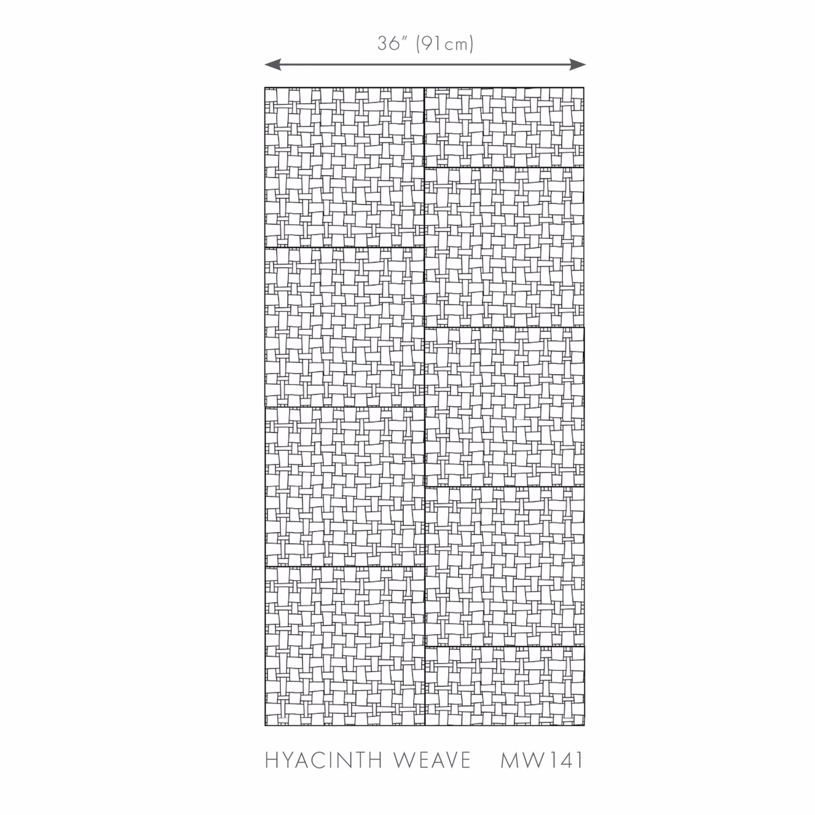 Monochrome Hyacinth weave diagram with repeated rectangular interlace and 36-inch width marker